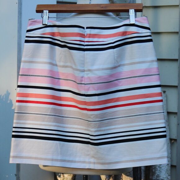 LOFT Pink Black Tan Stripe Stretch Cotton Textured Pencil Skirt Sz 8 - Picture 2 of 4